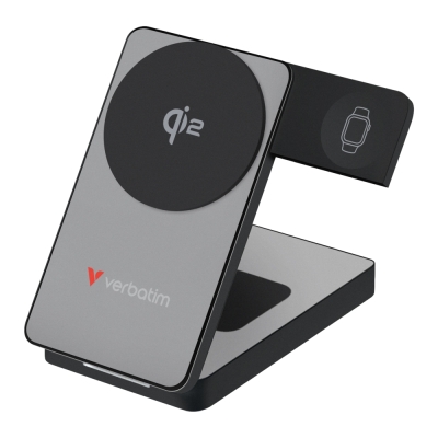 Външна батерия Verbatim Foldable 3-in-1 Qi2 Magnetic Wireless Power Bank 10000 mAh Grey