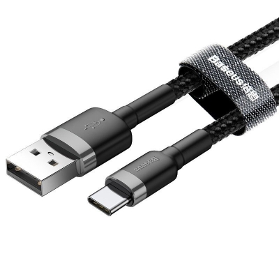 Кабел Baseus Cafule USB-A към USB Type-C, 3A, 0.5м, черен CATKLF-AG1