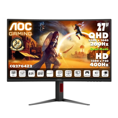 Монитор AOC CQ27G4Z2 - 27" Curved 1500R, Fast VA, WLED, 2560x1440@260Hz (OC, Native 240Hz), 1ms GtG, 0.5ms MPRT