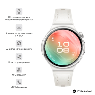 Часовник Huawei Watch 6, Leib-L19L, White, 42.3 mm, 1.38-inch LTPO OLED color screen + Слушалки Huawei FreeBuds 7i Conch-