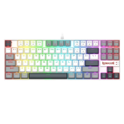 Геймърска механична клавиатура Redragon Kumara K552WGL-RGB с RGB осветление и red switches - бяла със сиво