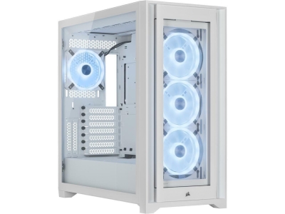Кутия Corsair iCUE 5000X RGB QL Edition, Tempered Glass, E-ATX, Бяла
