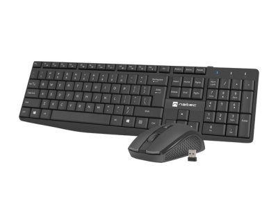 Комплект Natec Set 2 in 1 Keyboard Black Squid + Mouse Wireless US Layout, безжични WiFi
