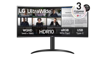 Монитор LG 34WR55QK-B - 34" UltraWide AG , Curved 21:9 VA Panel, 5ms, WQHD 3440x1440, HDR10, 100Hz