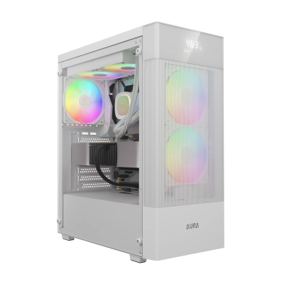 Кутия Gamdias AURA GC5 ELITE ARGB WH, ATX - Addressable RGB, Mesh, Digital Display