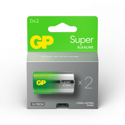 Алкална батерия GP SUPER LR20, 2 бр. в опаковка / блистер, 1.5V
