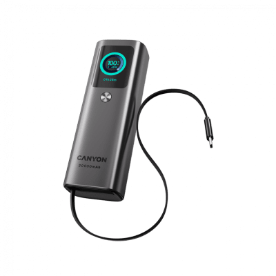 CANYON Built-in cable power bank OnPower 265 20000mAh 165W   Aluminium Dark grey