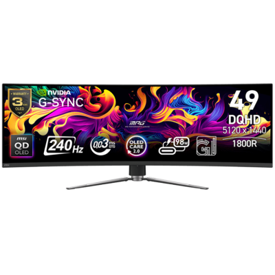 Монитор MSI MPG 491CQPX QD-OLED - 49" 240Hz, DQHD (5120x1440) 32:9, QD-OLED, 0.03ms, 1800R Curve