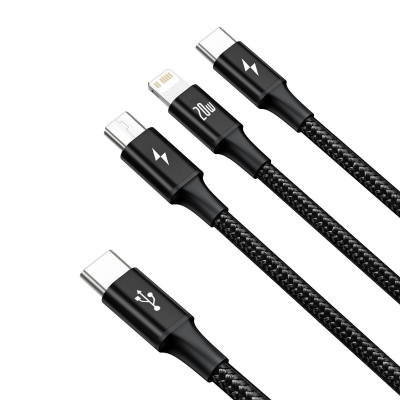 Кабел Baseus Superior 3 в 1 USB-C към Lightning, microUSB и USB-C, 1.5м CAMLT-SC01 - черен