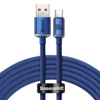 Кабел Baseus Crystal Shine USB Type A към USB Type C 100W 2м CAJY000503 - син