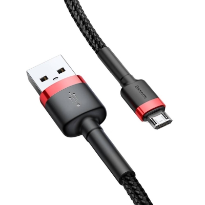 Кабел Baseus Cafule USB-A към MicroUSB, 2.4A, 1м, черен/червен