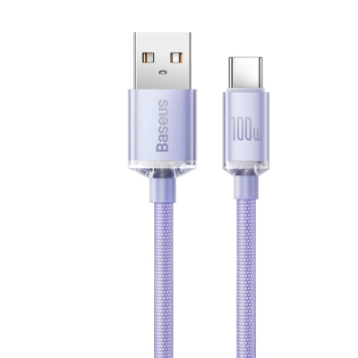 Кабел Baseus CAJY000405 Crystal Shine USB Type A към USB Type C 100W 1,2м лилав