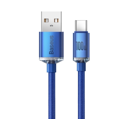 Кабел Baseus CAJY000403 Crystal Shine USB Type A към USB Type C 100W 1,2м син