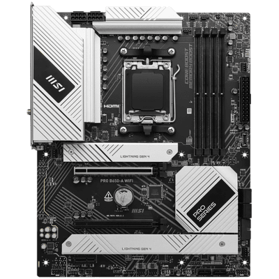 MSI PRO B650-A WIFI, ATX, Socket AM5, Dual Channel DDR5 7600+(OC)MHz, 2x PCIe x16 slot, 3x M.2 slots, 1x HDMI, 1x DP, 2xUSB 2.0, 4xUSB 5Gbps Type A, 3xUSB 10Gbps Type A, 1xUSB 20Gbps Type C, 7.1 HD Audio, 2.5Gbps LAN, Wi-Fi 6E, BT 5.3