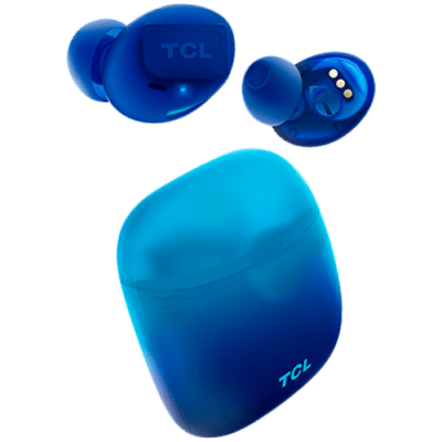 TCL In-Ear True Wireless Bluetooth Headset, Frequency of response 9-22K, Sensitivity 100 dB, Driver Size 5.8mm, Impedence 13 Ohm, Max power input 20mW, Playtime 6.5h/26h, IPX4, Bluetooth 5.0, A2DP, AVRCP, HFP, HS, USB-C, Color Ocean Blue