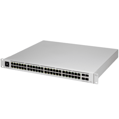 Ubiquiti Layer 3 switch with (48) GbE RJ45 ports and (4) 10G SFP+ ports.
