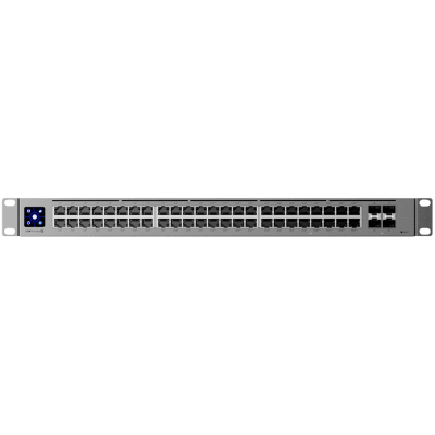 Ubiquiti 48-port, Layer 3 switch 2.5 GbE and PoE++ output, 16x 2.5 GbE ports including (8) PoE+ and (8) PoE++, 32x GbE ports including (24) PoE+ and (8) PoE++, 4x 10G SFP+ ports. Can power devices with up to 720W, it has power consumption of 100W (Excludi