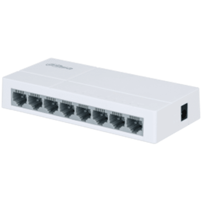 Dahua 8-port Fast ethernet 10/100, Layer 2 Switch, Switching Capacity 1.6 GB/s, MAC Table Size 1K. IEEE 802.3, IEEE 802.3u, IEEE 802.3ab, IEEE802.3x, 1.5W