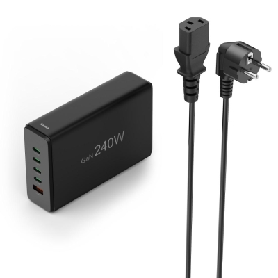 HAMA Зарядна станция 240 W, GaN, Fast Charger, 4 x USB-C, 1 x USB-A, PD