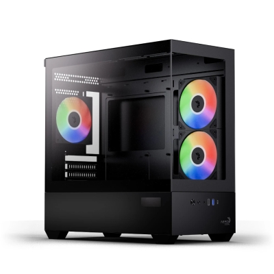Кутия AeroCool P300D Digi-G-BK-v1, mATX, Digital Display, USB-C, 3 x 120 mm A-RGB included