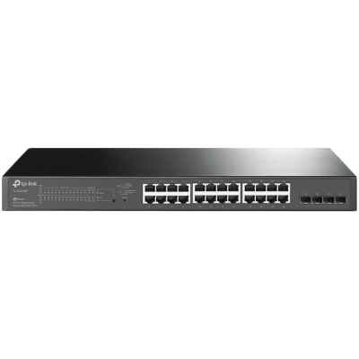 TP-Link SG2428P Omada 28-Port Gigabit Smart Switch with 24-Port PoE+, 24× Gigabit 802.3af/at PoE+ ports and 4× Gigabit SFP slots, 250 W total PoE budget, Omada app, Static Routing, VLAN, ACL, QoS, IGMP Snooping, Zero-Touch Provisioning