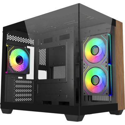 Кутия CoolerMaster Elite 481 Wood - Черна, mATX, 3 fans included