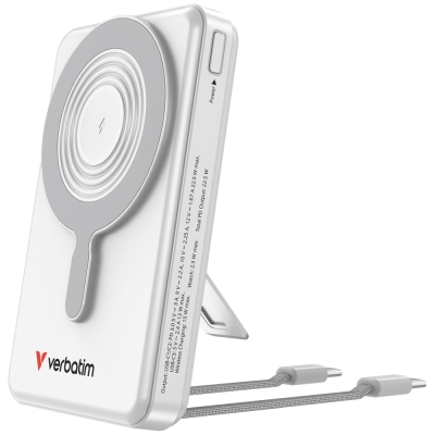 Външна батерия Verbatim Power Bank Magnetic Wireless 10.000 mAh C+C Display Silver
