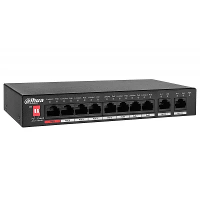 Dahua 8-Port 10/100 PoE Switch + 2 Uplink Gigabit port, Port1≤60W, Port2-8≤30W, Total≤96W