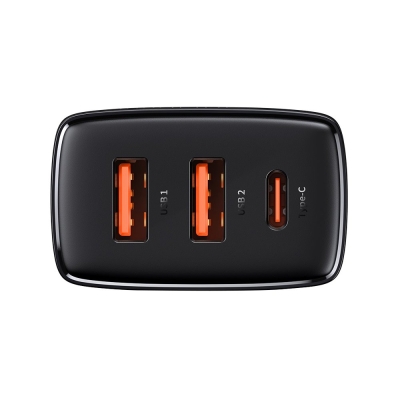 Зарядно устройство Baseus CCXJ-E01 Compact Quick Wall Charger с 2хUSB-A и USB-C 30W черен