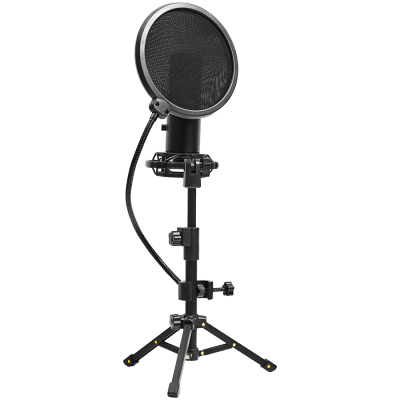 LORGAR Voicer 721, Gaming Microphone, Black, USB condenser microphone with tripod stand, pop filter, including 1 microphone, 1 Height metal tripod, 1 plastic shock mount, 1 windscreen cap, 1,2m metel type-C USB cable, 1 pop filter, 154.6x56.1mm