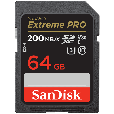 SanDisk Extreme PRO 64GB SDXC Memory Card + 2 years RescuePRO Deluxe up to 200MB/s & 90MB/s Read/Write speeds, UHS-I, Class 10, U3, V30