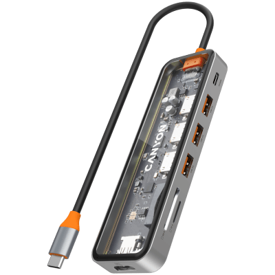 CANYON hub DS-13 7in1 4k USB-C Transparent Space Grey