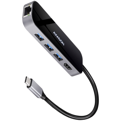 Axagon Multiport USB 3.2 Gen 1 hub. HDMI, Gigabit LAN and Power Delivery. 20 cm USB-C cable.