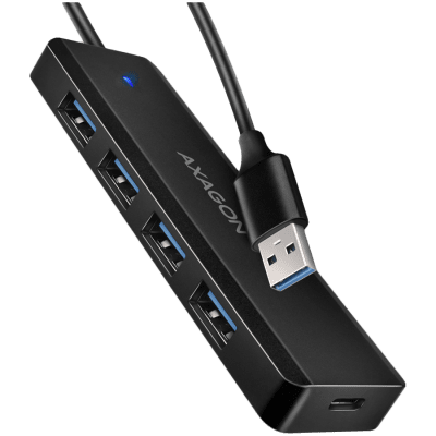 AXAGON HUE-C1A 4x USB3.2 Gen 1 Travel hub, USB-C power IN, w. 20cm Type-A cable