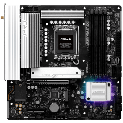 ASROCK MB Desktop B860M Pro Rs Wi-fi, S.1851, 4x DDR5, 1x PCIe 5.0 x16, 1x PCIe 4.0 x4, 1x Blazing M.2, 2x Hyper M.2, 4x SATA3, 2x USB-C, 8x USB 3.2, 6x USB 2.0, 1x RJ-45 2.5GB Lan, 802.11axe Wi-Fi 6E + Bluetooth 5.3, ATX