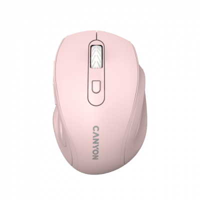 Canyon 6 buttons wireless 2.4Ghz mouse, MX8650A Sensor, DPI up to 1600,Injection case, 3 M life times left and right switches, 2xAAA battery, ABS material. Size: 105x71x40mm, Weight: 59g, Pink