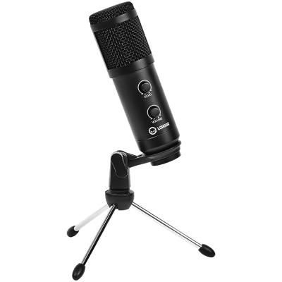 LORGAR Soner 313, Gaming Microphones, Black, USB condenser microphone with Volume Knob & Echo Kob, including 1x Microphone, 1 x 2.5M USB Cable, 1 x Tripod Stand, 1 x User Manual, body size: Φ47.4*158.2*48.1mm, weight: 243.0g