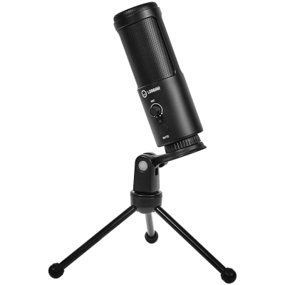 LORGAR Voicer 521, Gaming Microphone, Black, USB condenser mic with Volume Knob, 3.5MM headphonejack, mute button and led indicator, package including 1x F5 Microphone, 1 x 2M type-C USB Cable, 1 xTripod Stand