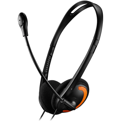 CANYON PC headset with microphone, volume control and adjustable headband, cable 1.8M, Black/Orange