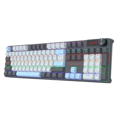 Клавиатура Redragon Caesura K718GB-R, Rainbow осветление, червени суичове - черна с тъмносиньо, с кабел