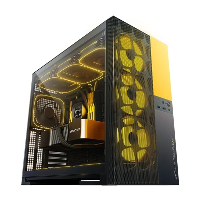 Кутия Geometric Future Model 5 Vent Black/Yellow - 5 x 140 mm aRGB fans included, E-ATX