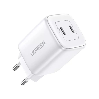 Зарядно устройство Ugreen CD294 220V 2xUSB-C, GaN, 45W, PD, NEXODE 15327 - бяло
