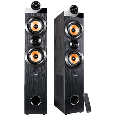 F&D T-70X 2.0 Floorstanding Speakers, 160W RMS (80Wx2), 1'' Tweeter + 5.25'' Speaker + 8'' Subwoofer for each channel, BT 5.0/HDMI(ARC)/Optical/Coaxial/AUX/USB/FM/Karaoke function/ LED Display/Remote control/Microphone included/Wooden/Black