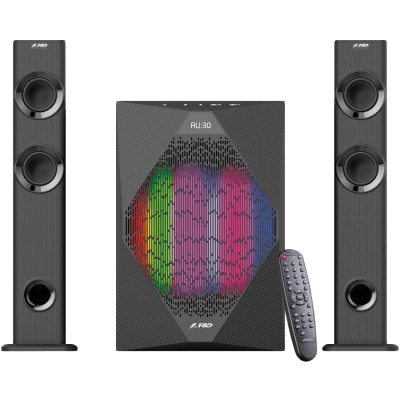 F&D T-300X 2.1 TV Speakers, 70W RMS (17.5Wx2+35W), 2x2.25'' Satellites (soundbar design) + 8'' Subwoofer, BT 4.0/AUX/USB/FM/Multi-color LED/LED Display/Remote control/Wooden/Black