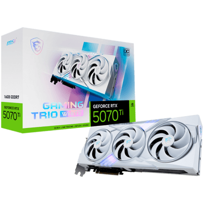 MSI Video Card Nvidia GeForce RTX 5070 TI 16G GAMING TRIO OC WHITE, 16GB GDDR7, 256bit, Effective Memory Clock: 28000MHz, Boost: 2580 MHz, 8960 CUDA Cores, PCIe 5.0, 3x DP 2.1b, HDMI 2.1b, Triple Fan, 1x16pin, 750W Recommended PSU, 3Y