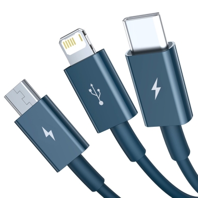 Кабел Baseus Superior 3 в 1 USB-А към Lightning, micro USB и USB-С 3,5 A 1,5 м CAMLTYS-03 - син