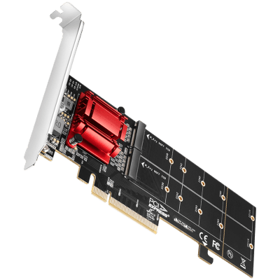 Axagon PCEM2-ND PCIE 2X NVME M.2 CONTROLLERPCI-Express x8 internal controller for connecting two NVMe M.2 SSD disks to a computer. Supports main boards without PCIe Bifurcation.
