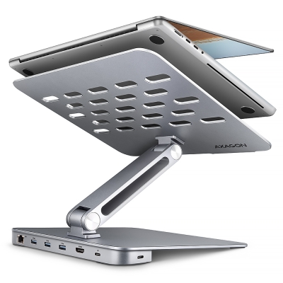 AXAGON HMC-STND ALU stand with HUB 5Gbps, for 10" - 16" laptops, adjustable, 3x USB-A, HDMI 4K/60Hz, GLAN, PD 100W, USB-C input