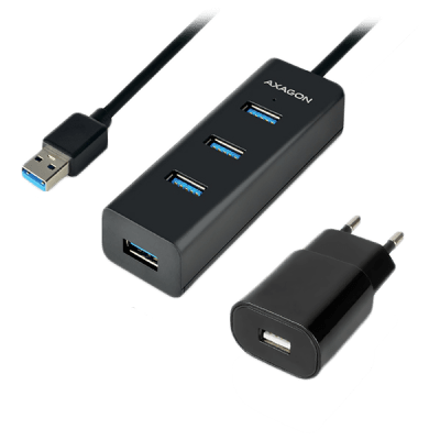 AXAGON HUE-S2BP 4x USB3.0 Charging Hub 1.2m Cable, MicroUSB Charging, Incl. AC Adapter