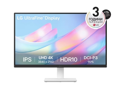 Монитор LG 27US500-W - 27" UHD 4K 3840x2160, IPS Panel Anti-Glare, 60Hz, 5ms, HDR 10
